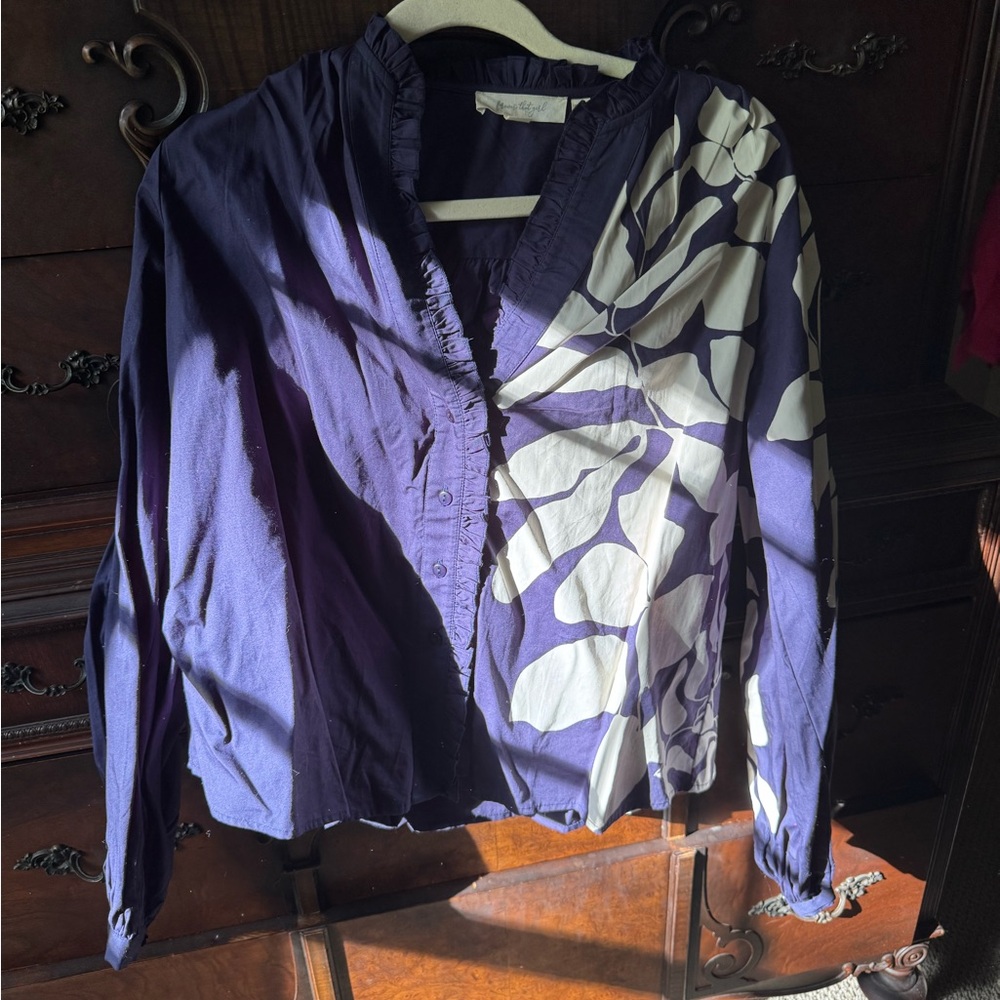 Anthropologie Purple and White Blouse